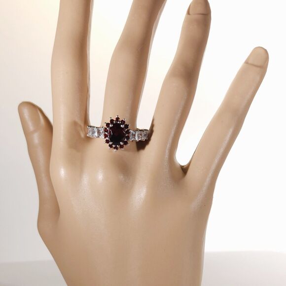 Mozambique Garnet White Zircon Ring SIZE 8 - Picture 10 of 12